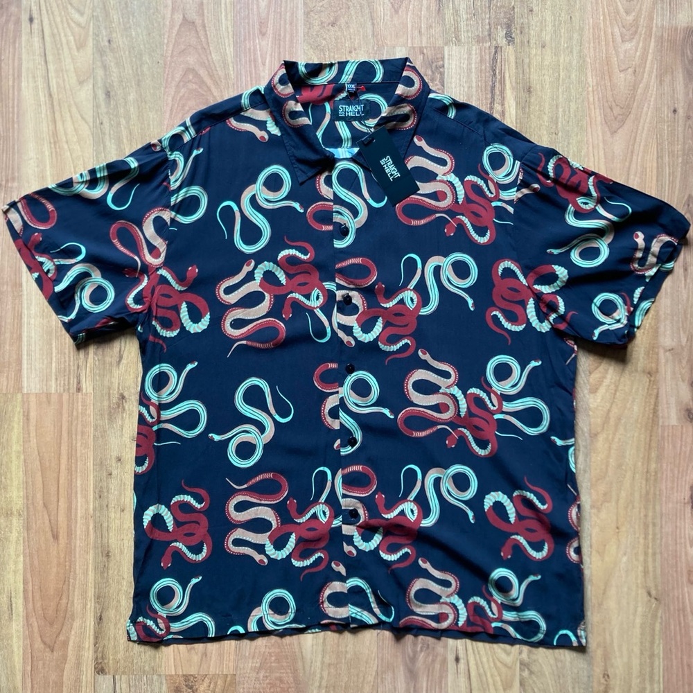 NWT Straight To Hell Snake Dance Blues Button  Mens XXXL/ XL Short Sleeve Shirt